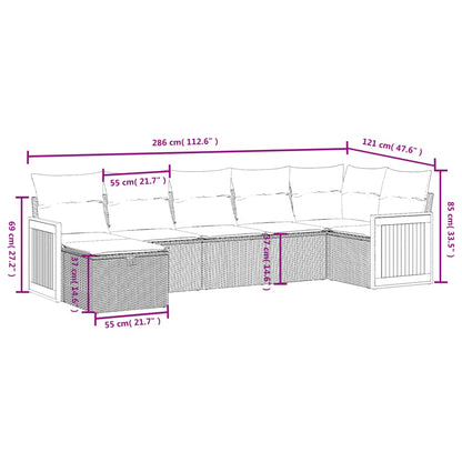 7-tlg. Garten-Sofagarnitur mit Kissen Schwarz Poly Rattan