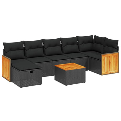 8-tlg. Garten-Sofagarnitur mit Kissen Schwarz Poly Rattan