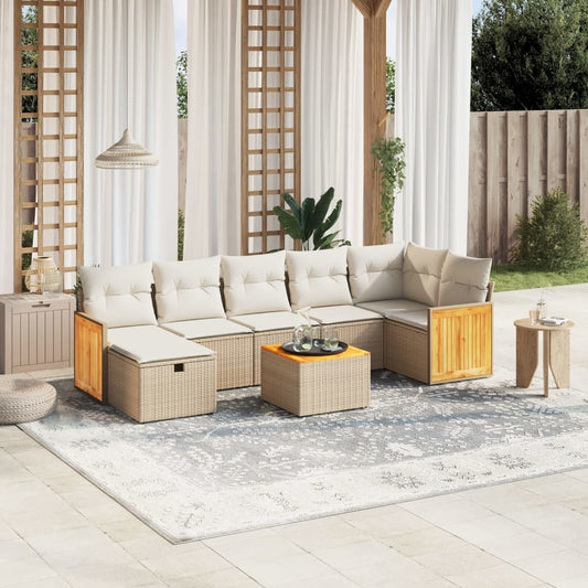 8-tlg. Garten-Sofagarnitur mit Kissen Beige Poly Rattan