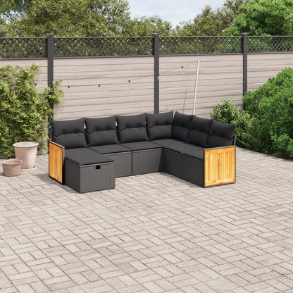 7-tlg. Garten-Sofagarnitur mit Kissen Schwarz Poly Rattan