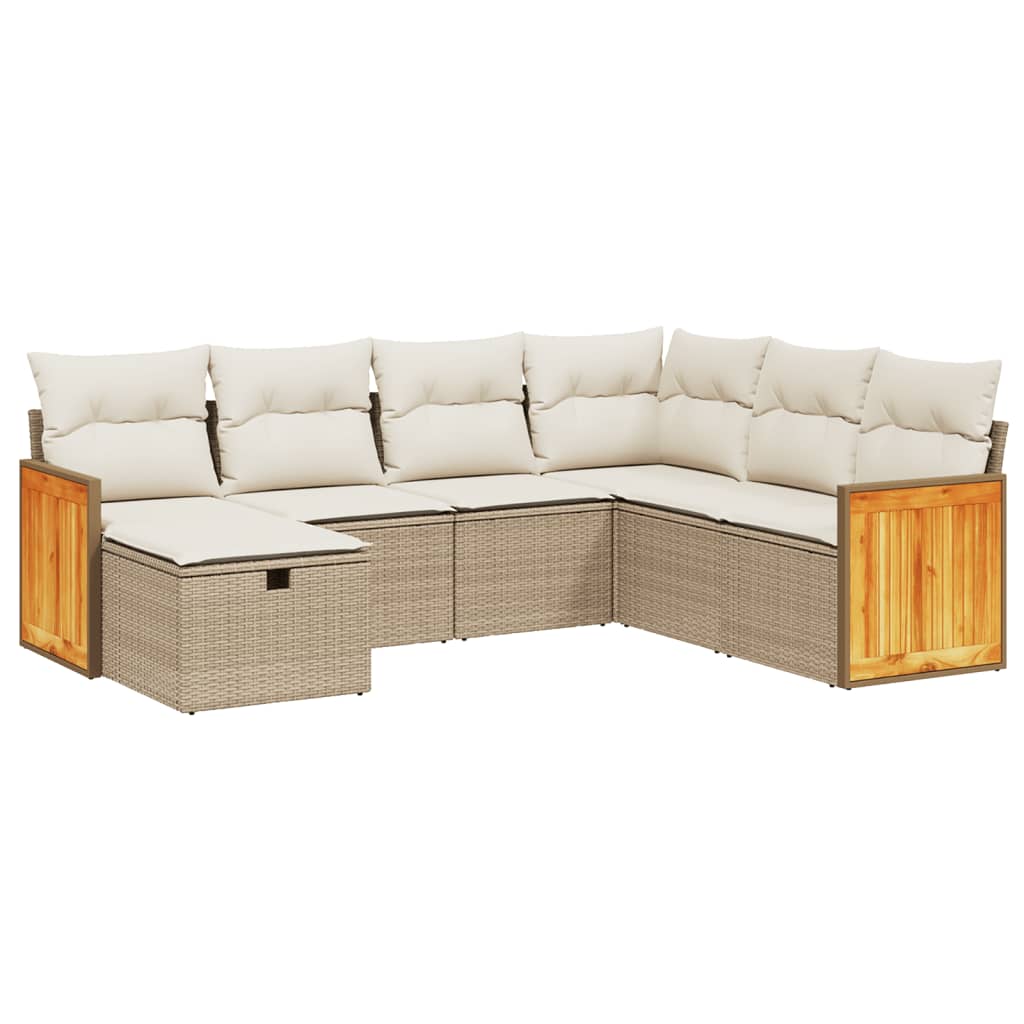 7-tlg. Garten-Sofagarnitur mit Kissen Beige Poly Rattan