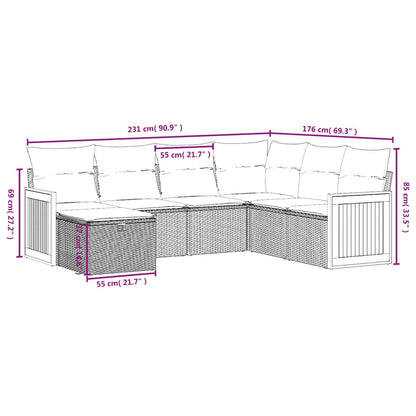 7-tlg. Garten-Sofagarnitur mit Kissen Beige Poly Rattan