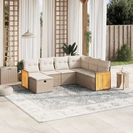 7-tlg. Garten-Sofagarnitur mit Kissen Beige Poly Rattan