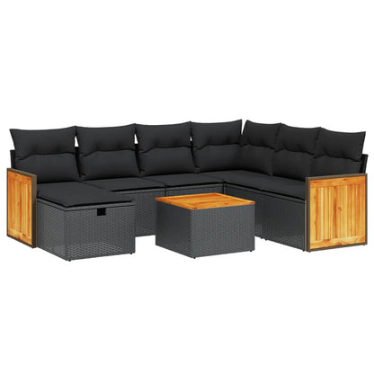 8-tlg. Garten-Sofagarnitur mit Kissen Schwarz Poly Rattan