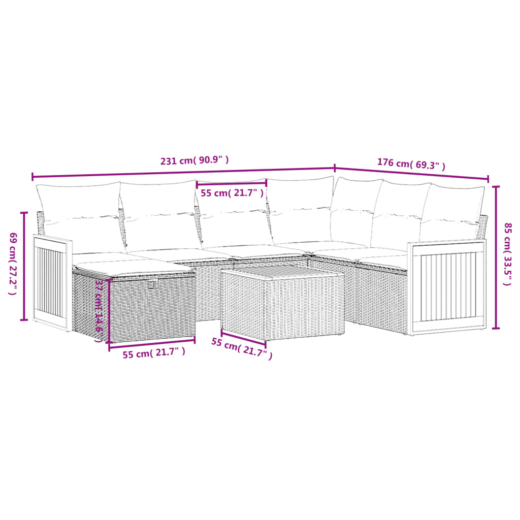 8-tlg. Garten-Sofagarnitur mit Kissen Beige Poly Rattan