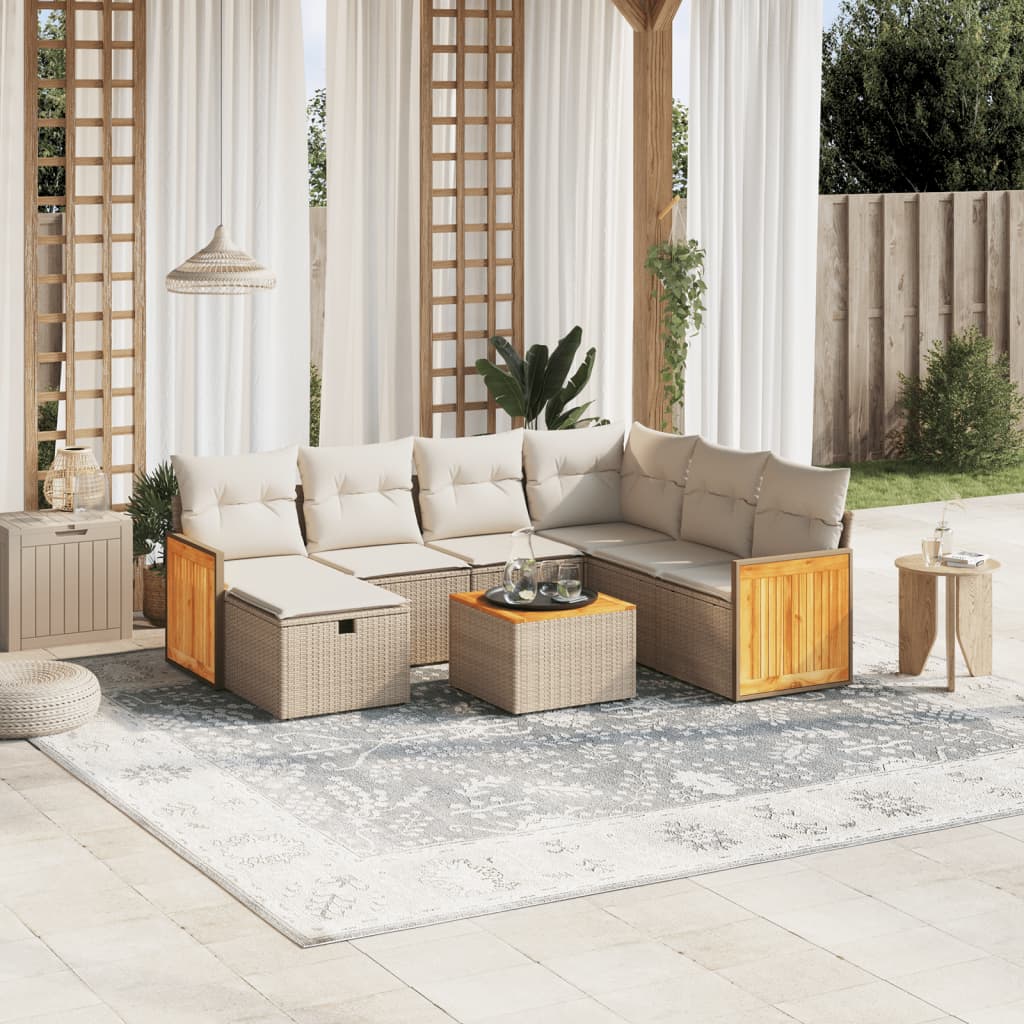 8-tlg. Garten-Sofagarnitur mit Kissen Beige Poly Rattan