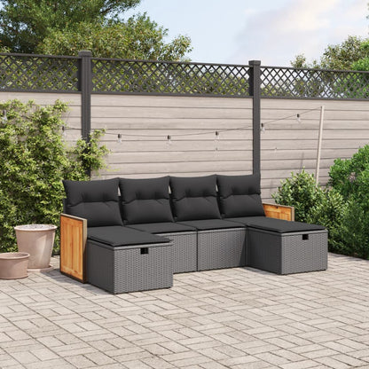 6-tlg. Garten-Sofagarnitur mit Kissen Schwarz Poly Rattan