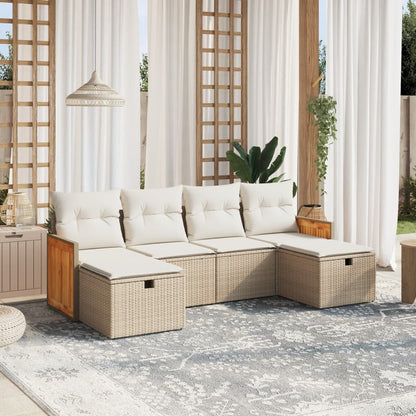 6-tlg. Garten-Sofagarnitur mit Kissen Beige Poly Rattan