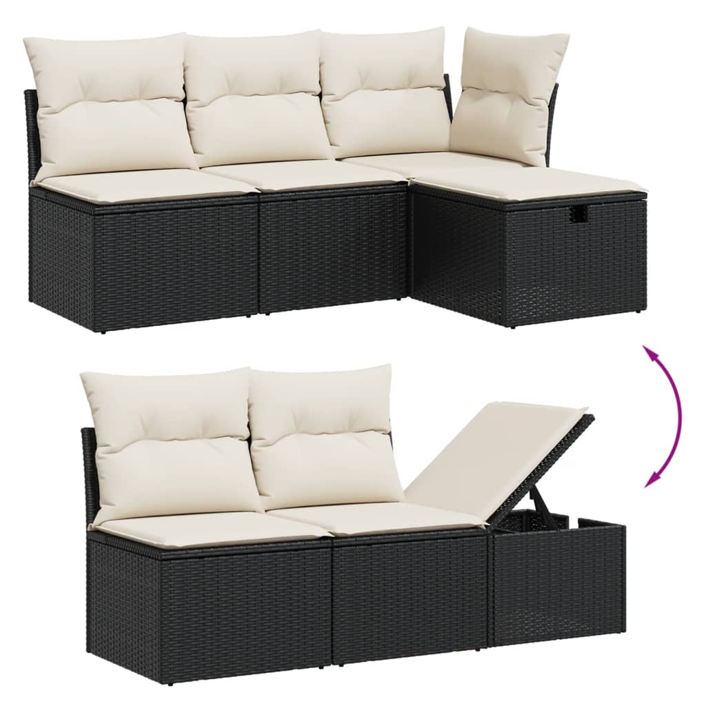 10-tlg. Garten-Sofagarnitur mit Kissen Schwarz Poly Rattan