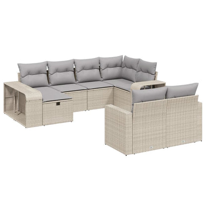 10-tlg. Garten-Sofagarnitur mit Kissen Beige Poly Rattan