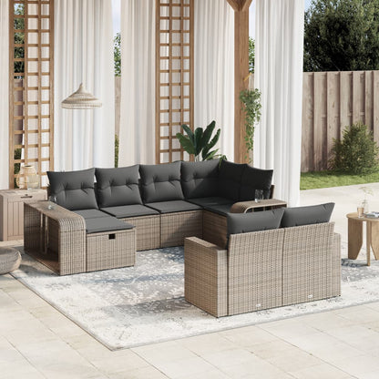 10-tlg. Garten-Sofagarnitur mit Kissen Grau Poly Rattan