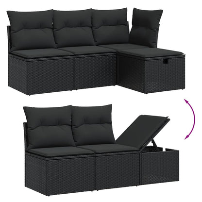 11-tlg. Garten-Sofagarnitur mit Kissen Schwarz Poly Rattan