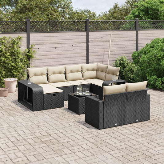 11-tlg. Garten-Sofagarnitur mit Kissen Schwarz Poly Rattan