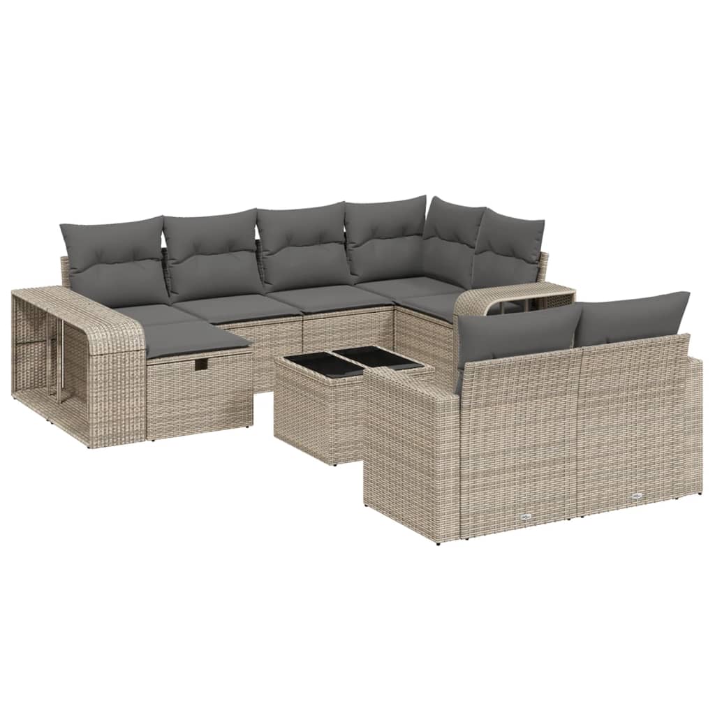 11-tlg. Garten-Sofagarnitur mit Kissen Grau Poly Rattan