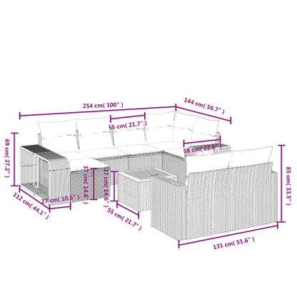 11-tlg. Garten-Sofagarnitur mit Kissen Schwarz Poly Rattan