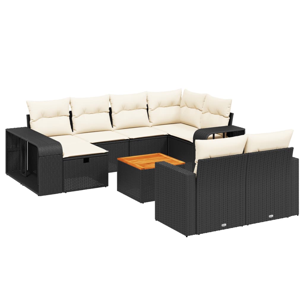 11-tlg. Garten-Sofagarnitur mit Kissen Schwarz Poly Rattan