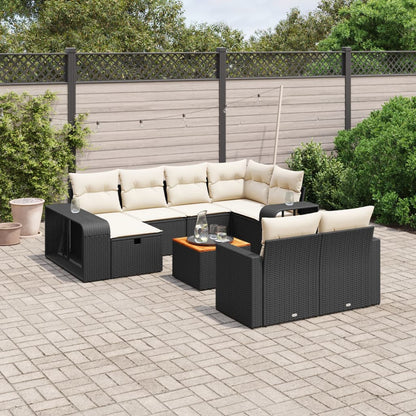 11-tlg. Garten-Sofagarnitur mit Kissen Schwarz Poly Rattan