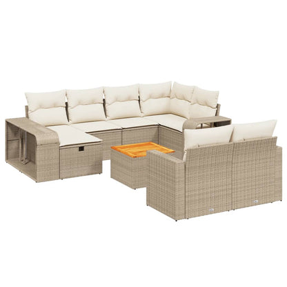 11-tlg. Garten-Sofagarnitur mit Kissen Beige Poly Rattan