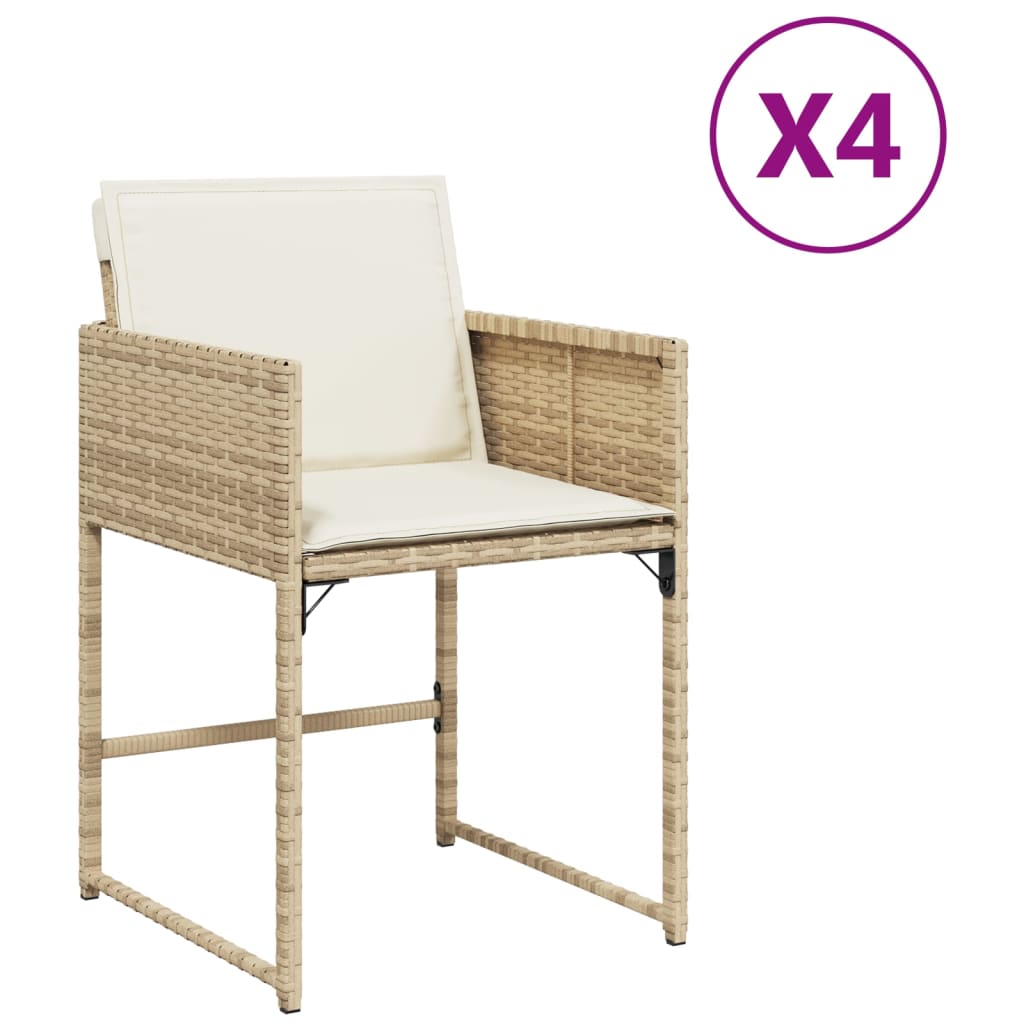 Gartenstühle mit Kissen 4 Stk. Beige Poly Rattan