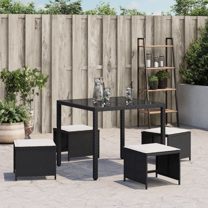 Gartenhocker mit Kissen 4 Stk. Schwarz 40x40x35 cm Poly Rattan