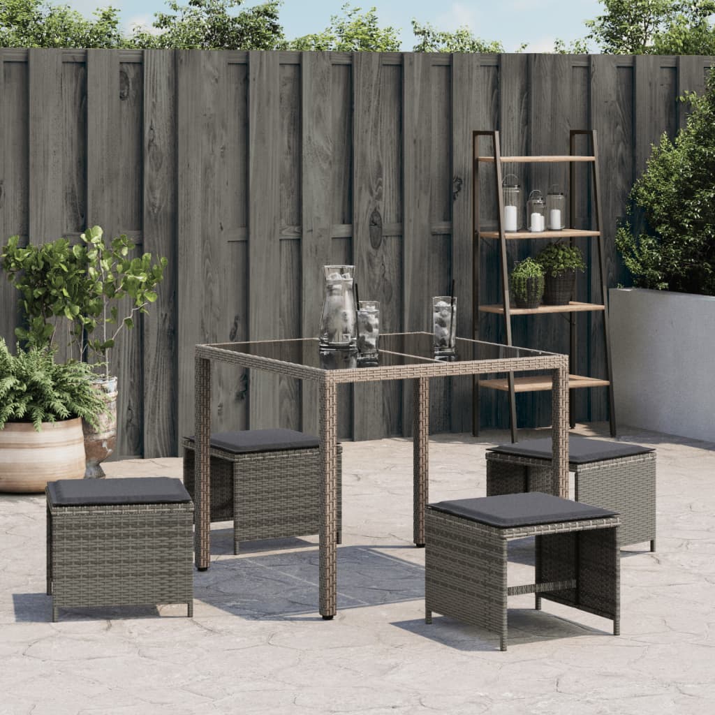 Gartenhocker mit Kissen 4 Stk. Grau 40x40x35 cm Poly Rattan