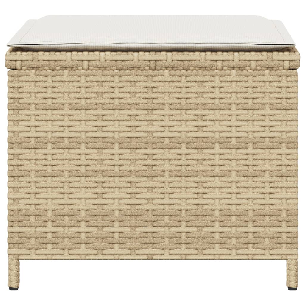 Gartenhocker mit Kissen 4 Stk. Beige 40x40x35 cm Poly Rattan