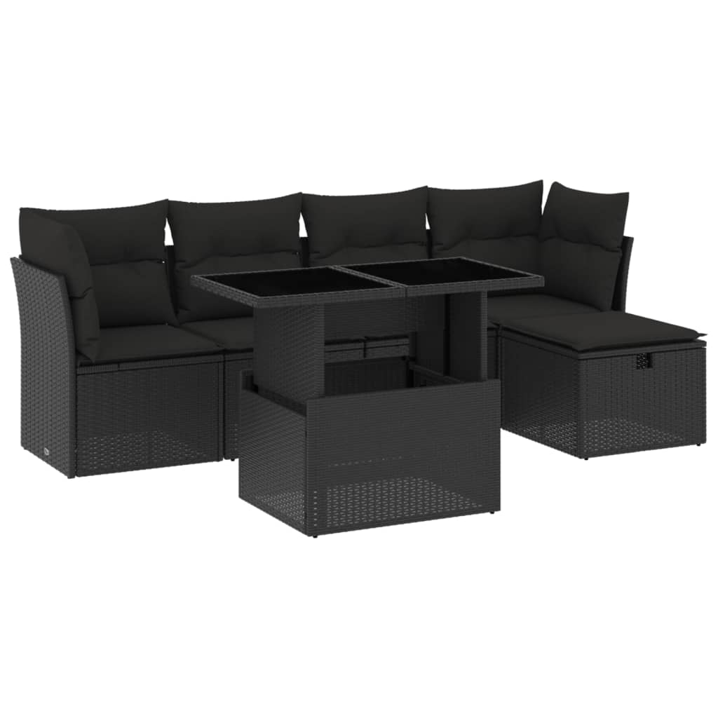 6-tlg. Garten-Sofagarnitur mit Kissen Schwarz Poly Rattan