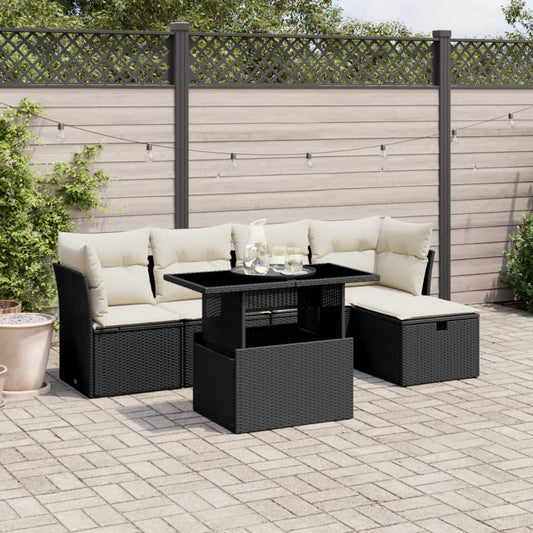 6-tlg. Garten-Sofagarnitur mit Kissen Schwarz Poly Rattan