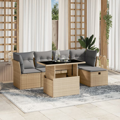 6-tlg. Garten-Sofagarnitur mit Kissen Beige Poly Rattan