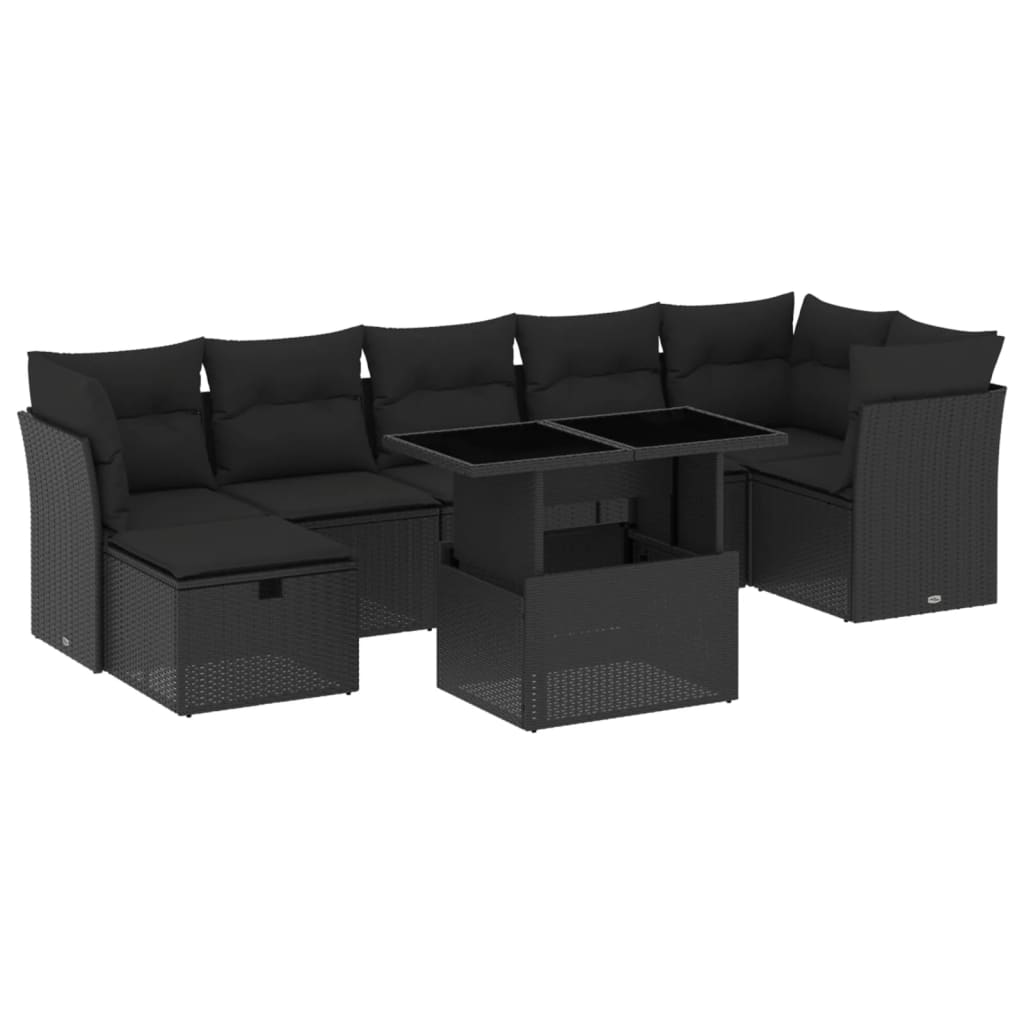 8-tlg. Garten-Sofagarnitur mit Kissen Schwarz Poly Rattan