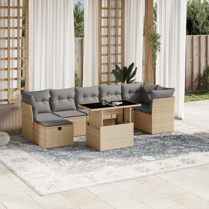 8-tlg. Garten-Sofagarnitur mit Kissen Beige Poly Rattan