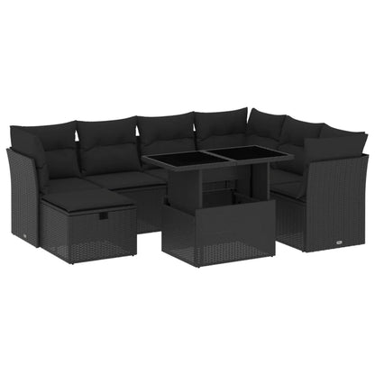 8-tlg. Garten-Sofagarnitur mit Kissen Schwarz Poly Rattan