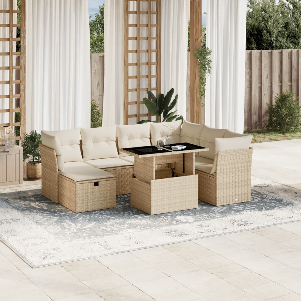 8-tlg. Garten-Sofagarnitur mit Kissen Beige Poly Rattan