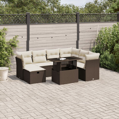 8-tlg. Garten-Sofagarnitur mit Kissen Braun Poly Rattan