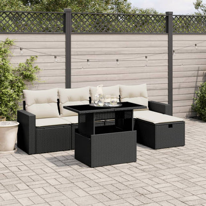 6-tlg. Garten-Sofagarnitur mit Kissen Schwarz Poly Rattan