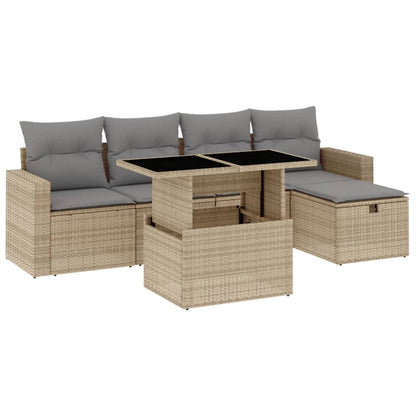 6-tlg. Garten-Sofagarnitur mit Kissen Beige Poly Rattan