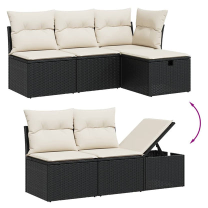 7-tlg. Garten-Sofagarnitur mit Kissen Schwarz Poly Rattan