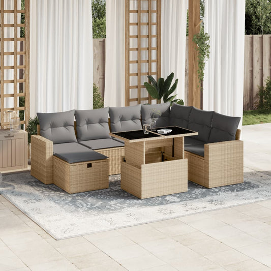 8-tlg. Garten-Sofagarnitur mit Kissen Beige Poly Rattan