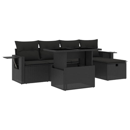 6-tlg. Garten-Sofagarnitur mit Kissen Schwarz Poly Rattan