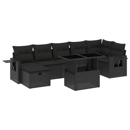 8-tlg. Garten-Sofagarnitur mit Kissen Schwarz Poly Rattan