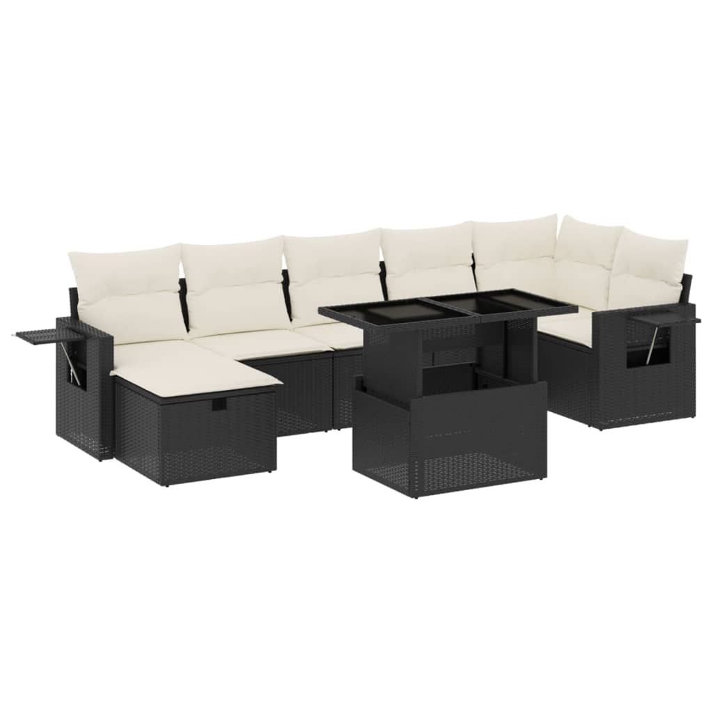 8-tlg. Garten-Sofagarnitur mit Kissen Schwarz Poly Rattan