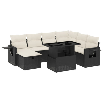 8-tlg. Garten-Sofagarnitur mit Kissen Schwarz Poly Rattan