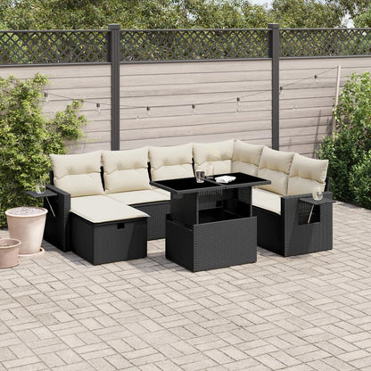 8-tlg. Garten-Sofagarnitur mit Kissen Schwarz Poly Rattan