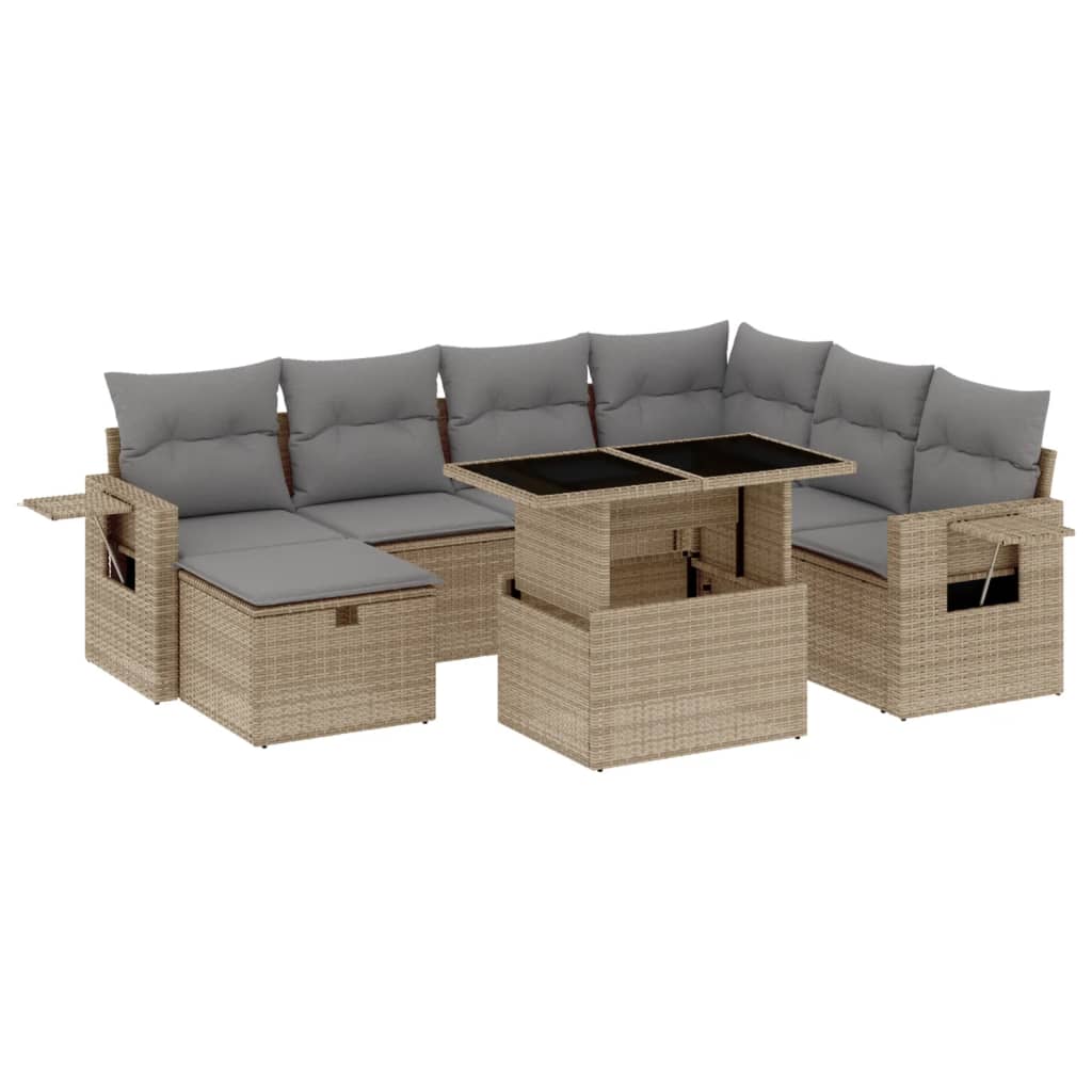 8-tlg. Garten-Sofagarnitur mit Kissen Beige Poly Rattan