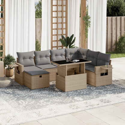 8-tlg. Garten-Sofagarnitur mit Kissen Beige Poly Rattan