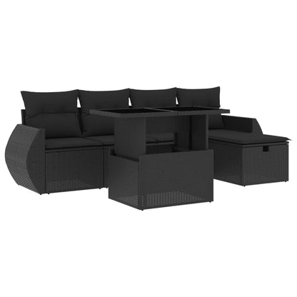 6-tlg. Garten-Sofagarnitur mit Kissen Schwarz Poly Rattan