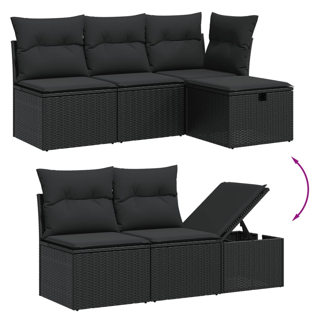 6-tlg. Garten-Sofagarnitur mit Kissen Schwarz Poly Rattan