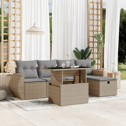 6-tlg. Garten-Sofagarnitur mit Kissen Beige Poly Rattan