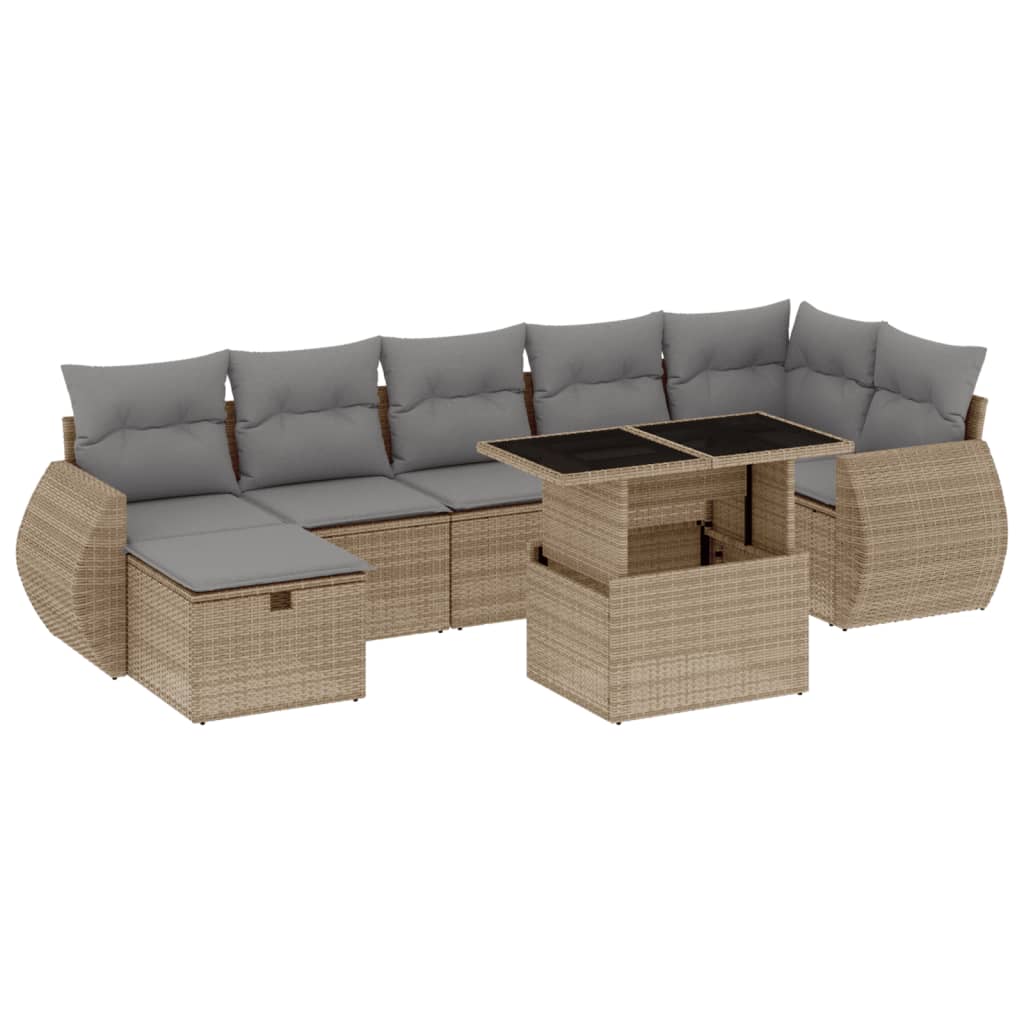 8-tlg. Garten-Sofagarnitur mit Kissen Beige Poly Rattan