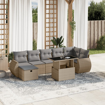 8-tlg. Garten-Sofagarnitur mit Kissen Beige Poly Rattan